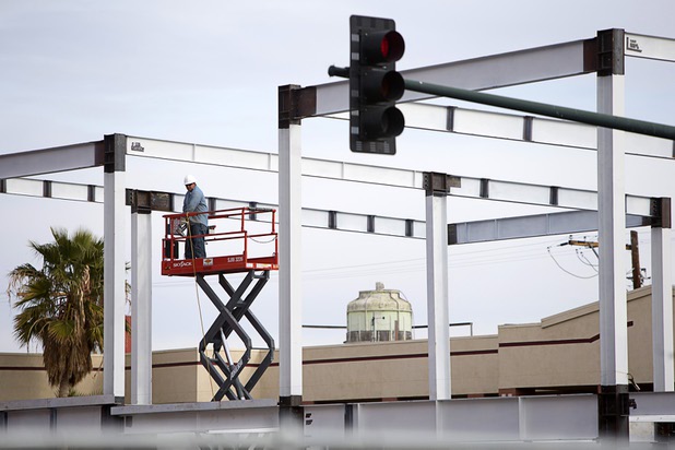 A view of a two-story Indian restaurant under construction on the northeast corner of Fremont and Seventh streets at the City Center Motel in downtown Las Vegas Monday, Dec. 21, 2015.