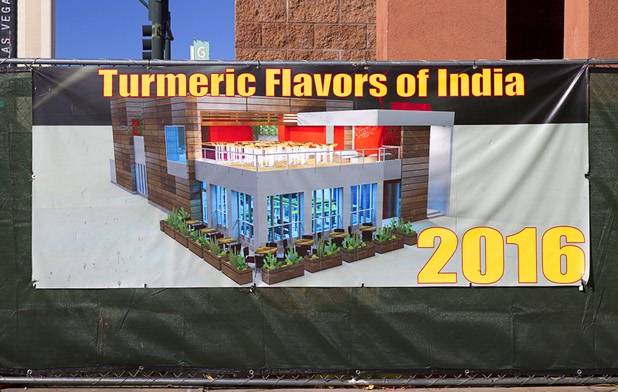 An artist's illustration is displayed at Turmeric Flavors of India restaurant, under construction at Fremont and Seventh streets, Wednesday, Dec. 23, 2015. The 6,000 sq. ft. restaurant, including an outdoor second-floor dining area, is expected to open in the summer of 2016, said owner Rajesh Patel. Patel also owns Saffron Flavors of India restaurant in Summerlin.