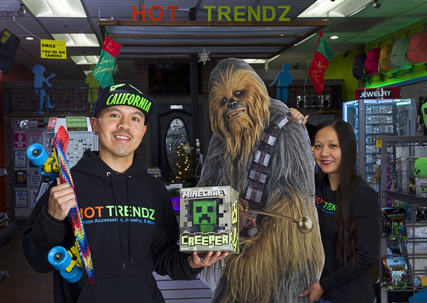 Alfredo Sibucao Jr. and his wife Misty pose in Hot Trendz, 7500 W. Lake Mead Blvd., Monday, Dec. 28, 2015.