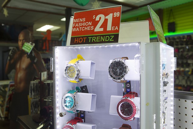 Watches are displayed in Hot Trendz, 7500 W. Lake Mead Blvd., Monday, Dec. 28, 2015.