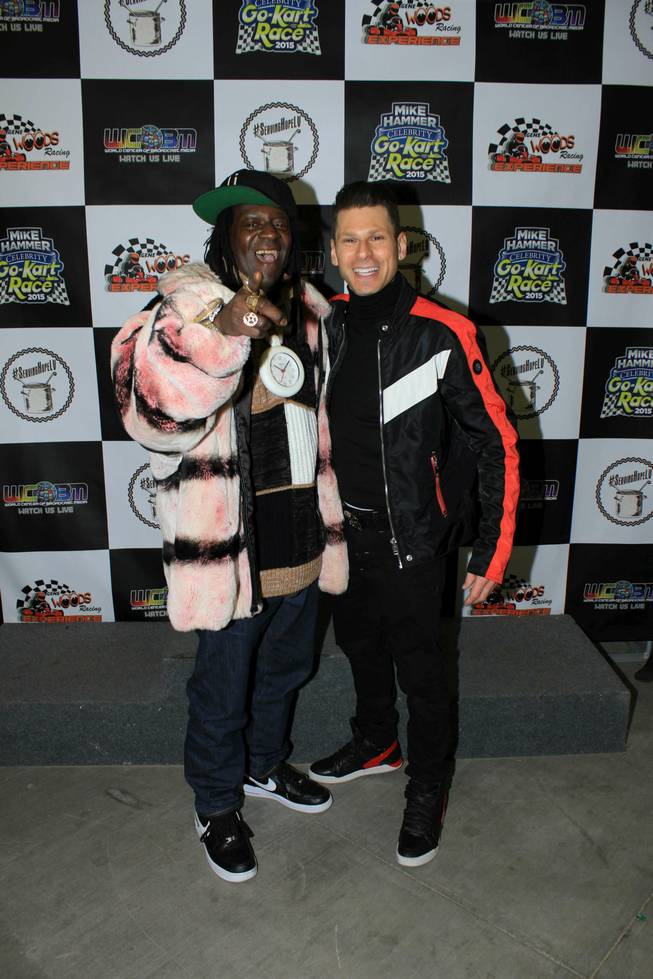 The Mike Hammer Celebrity Go-Kart Race benefiting Serving Hope Las Vegas on Sunday, Dec. 27, 2015, at Gene Woods Race Center. Flavor Flav, left, is pictured here with Hammer.