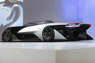 Faraday Future's concept vehicle FFZERO1 is unveiled at an event before the start of the Consumer Electronics Show on Monday, Jan. 4, 2016, in a parking lot across the street from the Luxor.