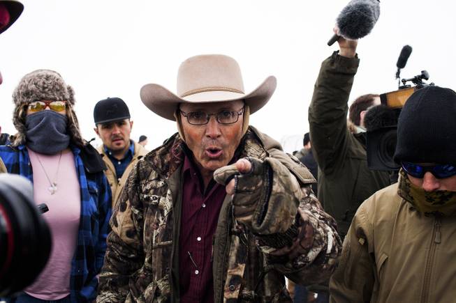 LaVoy Finicum, a rancher from Arizona, speaks to reporters at the Malheur National Wildlife Refuge near Burns, Ore., Jan. 5, 2016.