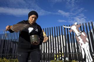 Fawn Douglas, a member of the Las Vegas Paiute tribe, lights sage during a gathering at Boulder Plaza in the Arts District Sunday, Jan 10, 2016. Native American youth and others held the gathering to protest the ongoing occupation of the Maher Wildlife Refuge in Oregon as well as Cliven Bundys unpunished illegal grazing in Southern Nevada.