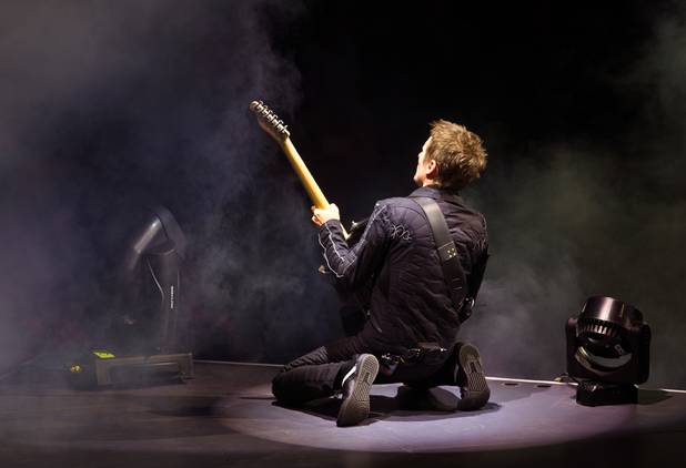 Muse frontman and guitarist Matt Bellamy performs Saturday, Jan. 9, ...