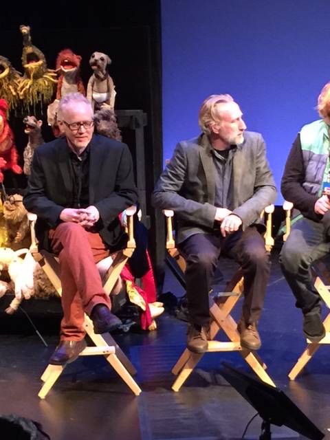 Patrick Bristow and Brian Henson, son of the late Jim Henson, with characters from “Puppet Up! Uncensored” by Henson at Jim Henson Co. headquarters Thursday, Jan. 7, 2016, in Los Angeles.