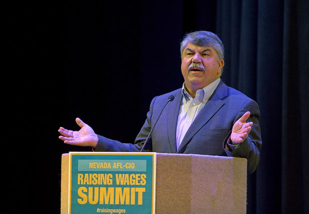 Richard Trumka, president of the AFL/CIO, speaks during a Nevada AFL/CIO Raising Wages Summit at the College of Southern Nevada, Cheyenne Campus, Tuesday, Jan 12, 2016. STEVE MARCUS