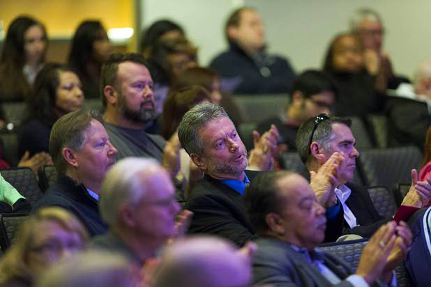 Audience members applaud Richard Trumka, president of the AFL/CIO, during a Nevada AFL/CIO Raising Wages Summit at the College of Southern Nevada, Cheyenne Campus, Tuesday, Jan 12, 2016. STEVE MARCUS