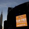 An electronic advertisement for DraftKings hangs on the side of Madison Square Garden on Wednesday, Jan. 6, 2016, in New York.
