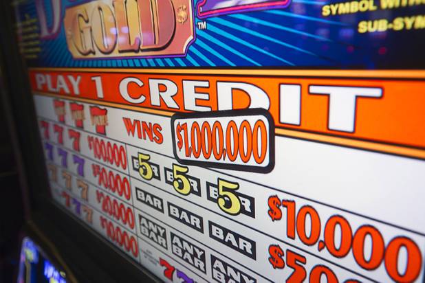 A pay table on a slot machine displays a $1 million jackpot in the high-limit slot area at the Cosmopolitan on Wednesday, Jan 13, 2016.