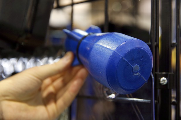 A Wasp nonlethal projectile is shown during the SHOT (Shooting, Hunting and Outdoor Trade) Show at the Sands Expo Tuesday, Jan. 19, 2016. The system converts nearly any firearm into a less lethal weapon for the initial pull of the trigger.