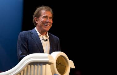 Steve Wynn, chairman and CEO of Wynn Resorts, gives a keynote address during the annual Electronics For Imaging (EFI) users conference at Wynn Las Vegas Tuesday, Jan. 19, 2016.