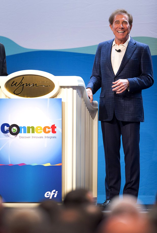 Steve Wynn, chairman and CEO of Wynn Resorts, gives a keynote address during the annual Electronics For Imaging (EFI) users conference at Wynn Las Vegas Tuesday, Jan. 19, 2016.