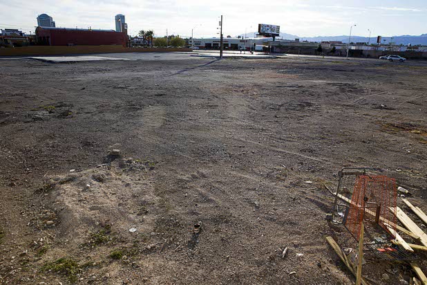 A view of vacant land, formerly industrial property, near Spring Mountain Road and Valley View Boulevard on Monday, Jan. 25, 2016. Fore Property Co. has purchased 6.5 acres near Chinatown for a new apartment development. Clark County Fire Department Station 15 is at top right.