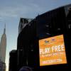 An electronic advertisement for DraftKings hangs on the side of Madison Square Garden on Wednesday, Jan. 6, 2016, in New York. 