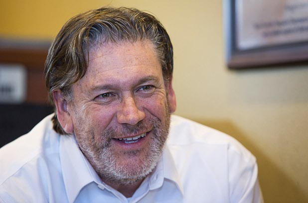 Bryon Stephens, president and COO of Marco's Pizza, smiles during an interview in the Marco's Pizza at 3400 S. Hualapai Way Thursday, Feb. 4, 2016. Stephens recently appeared on the CBS show "Undercover Boss."  The franchise has nearly 700 locations in 35 states and plans to open 8 more restaurants in the Las Vegas Valley, Stephens said.