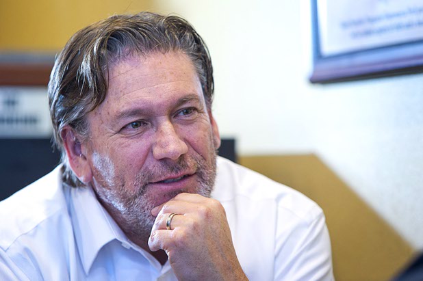 Bryon Stephens, president and COO of Marco's Pizza, listens to a question during an interview in the Marco's Pizza at 3400 S. Hualapai Way Thursday, Feb. 4, 2016. Stephens recently appeared on the CBS show "Undercover Boss."  The franchise has nearly 700 locations in 35 states and plans to open 8 more restaurants in the Las Vegas Valley, Stephens said.