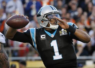 Carolina Panthers quarterback Cam Newton passes against the Denver Broncos during the first half of Super Bowl 50 on Sunday, Feb. 7, 2016, in Santa Clara, Calif.