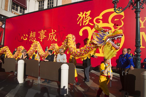 Dragon dancers arrive for Chinese New Year celebrations at the Venetian and Palazzo Monday, Feb. 8, 2016. The Chinese New Year, the Year of the Monkey, began Monday.