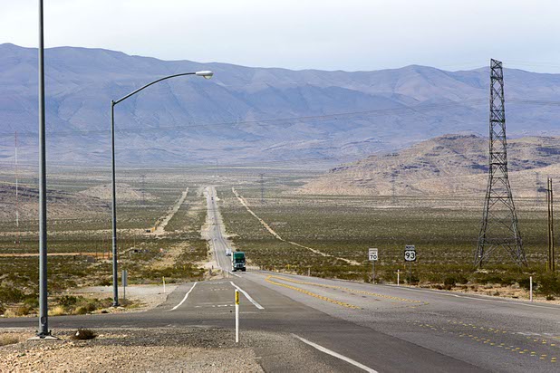 A view looking west on Highway 93 from Interstate 15, north of Las Vegas Wednesday, Feb. 17, 2016. Electric car start-up Faraday Future plans to build a $1 billion auto plant in the Apex Industrial Park. Land to the left of Highway 93 is part of the park.