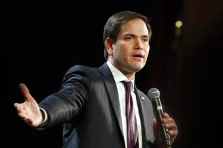 Republican presidential candidate Sen. Marco Rubio (R-Fla.) speaks during a rally at Texas Station Sunday, Feb. 21, 2016.