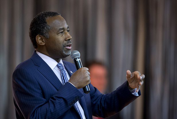 Republican presidential candidate Ben Carson speaks during a campaign stop at the Mountain Shadows Community Center in Summerlin Tuesday, Feb. 23, 2016.