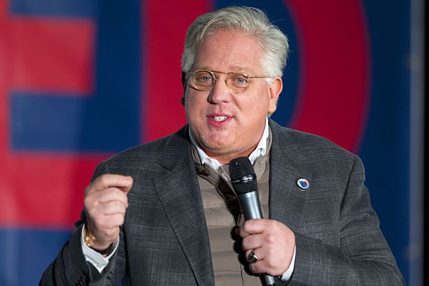 Conservative radio and television personality Glenn Beck speaks on behalf of Republican presidential candidate Sen. Ted Cruz (Texas) during a caucus watch party at the Bill & Lillie Heinrich YMCA on Meadows Lane Tuesday, Feb. 23, 2016.