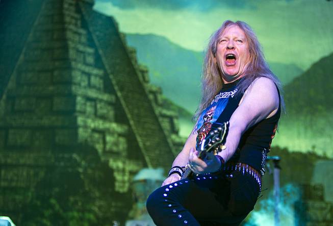 Iron Maiden guitarist Janick Gers performs Sunday, Feb. 28, 2016, at Mandalay Bay Events Center.