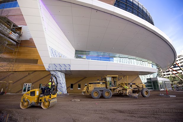 Construction continues on the T-Mobile Arena Tuesday, March 1, 2016. The 20,000-seat arena, a joint venture between AEG and MGM Resorts, is scheduled to host it's first event on April 6.