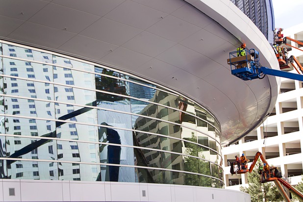 Construction continues on the T-Mobile Arena Tuesday, March 1, 2016. The 20,000-seat arena, a joint venture between AEG and MGM Resorts, is scheduled to host it's first event on April 6.