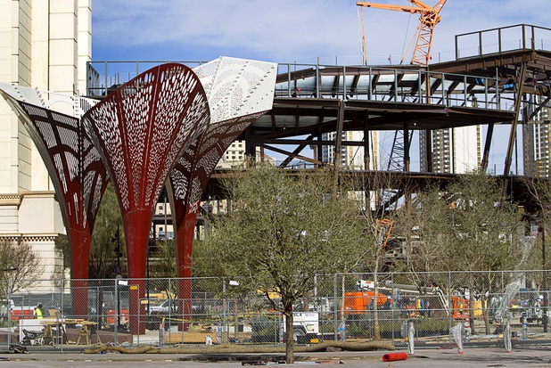 Construction of a restaurant area is shown near the T-Mobile Arena Tuesday, March 1, 2016. The 20,000-seat arena, a joint venture between AEG and MGM Resorts, is scheduled to host its first event on April 6.