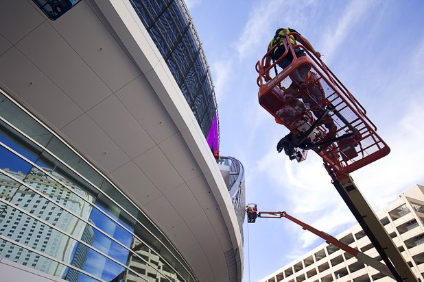 Construction continues on the T-Mobile Arena Tuesday, March 1, 2016. The 20,000-seat arena, a joint venture between AEG and MGM Resorts, is scheduled to host it's first event on April 6.