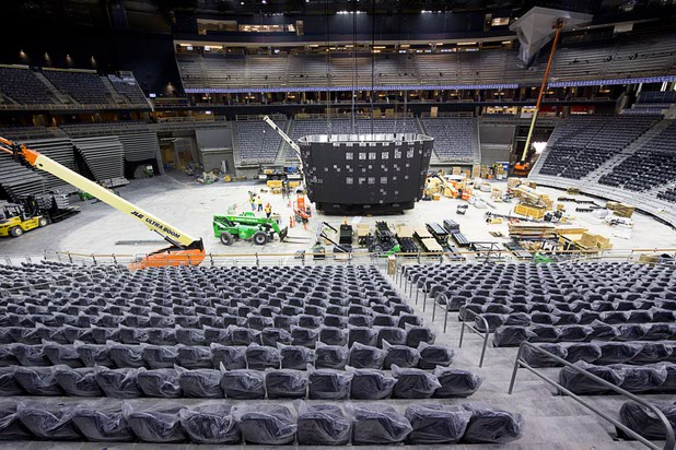 Construction continues on the T-Mobile Arena Tuesday, March 1, 2016. The 20,000-seat arena, a joint venture between AEG and MGM Resorts, is scheduled to host it's first event on April 6.