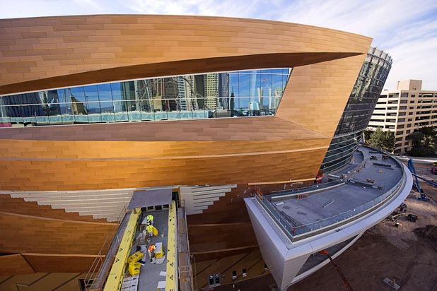 An exterior view of T-Mobile Arena on Tuesday, March 1, 2016, between Monte Carlo and New York-New York. The 20,000-seat arena, a joint venture between AEG and MGM Resorts International, is scheduled to host its first event April 6.