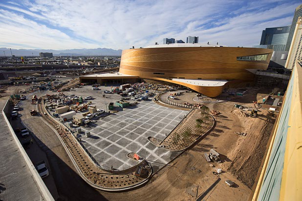 An exterior view of T-Mobile Arena on Tuesday, March 1, 2016, between Monte Carlo and New York-New York. The 20,000-seat arena, a joint venture between AEG and MGM Resorts International, is scheduled to host its first event April 6.