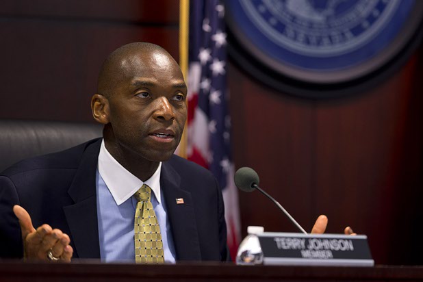 Board member Terry Johnson, asks a question during a Nevada Gaming Control Board meeting at the Grant Sawyer State Building Wednesday, March 1, 2016.  STEVE MARCUS