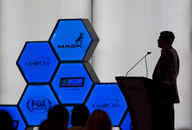 Lou Garate, managing director, partnership marketing for NASCAR prepares to speak at a Las Vegas NASCAR Fuel for Business Council meeting at the Cosmopolitan Thursday, March 3, 2016. At the meeting, it was announced that Las Vegas-based Allegiant Air will be the official passenger airline of NASCAR.