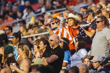 Fans watch the USA versus Wales match during the USA Sevens Rugby Tournament on Friday March 4, 2016, at Sam Boyd Stadium.