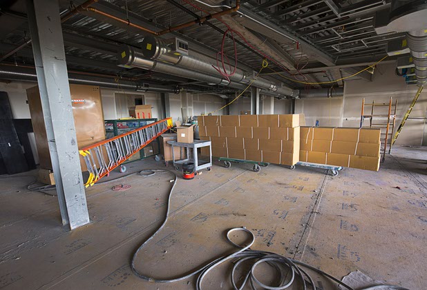 An area that will be a small lounge for entertainment is shown during a tour of Topgolf Las Vegas under construction at Koval Lane and Harmon Avenue on Monday, March 7, 2016. The 105,00-square-foot entertainment venue will be Topgolf’s flagship location and is expected to open in May.