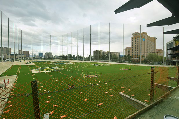 The range is viewed from a second-level hitting bay during a tour of Topgolf Las Vegas under construction at Koval Lane and Harmon Avenue on Monday, March 7, 2016. The 105,00-square-foot entertainment venue will be Topgolf’s flagship location and is expected to open in May.