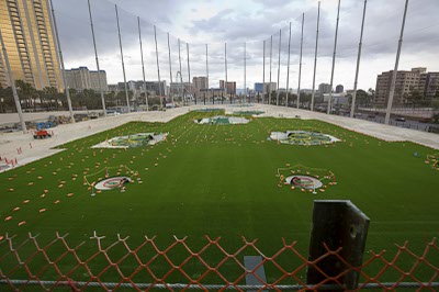 The range is viewed from a third-level hitting bay during a tour of Topgolf Las Vegas, under construction at Koval Lane and Harmon Avenue, on Monday, March 7, 2016. The 105,00-square-foot entertainment venue will be Topgolf’s flagship location and is expected to open in May.
