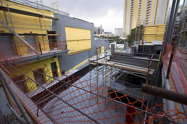 A view from the fourth-level looking down on the pool area during a tour of Topgolf Las Vegas under construction at Koval Lane and Harmon Avenue on Monday, March 7, 2016.