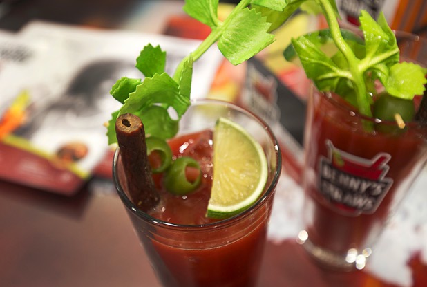 A plastic model shows a bloody mary cocktail with a Benny's Original Meat Straw during the 2016 Nightclub & Bar convention at the Las Vegas Convention Center Tuesday, March 8, 2016.
