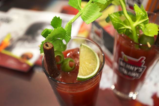 A plastic model shows a bloody mary cocktail with a Benny's Original Meat Straw during the 2016 Nightclub & Bar convention at the Las Vegas Convention Center Tuesday, March 8, 2016.