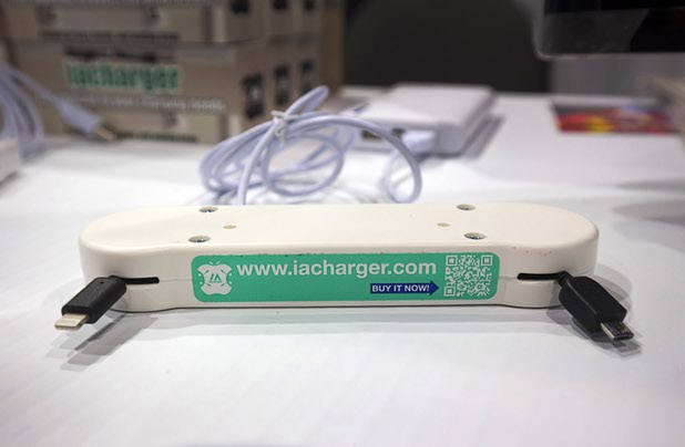 An IA-Charger is displayed during the 2016 Nightclub & Bar convention at the Las Vegas Convention Center Tuesday, March 8, 2016. The smartphone charger is installed under tables and bars so that customers can keep their phones charged and stay connected.