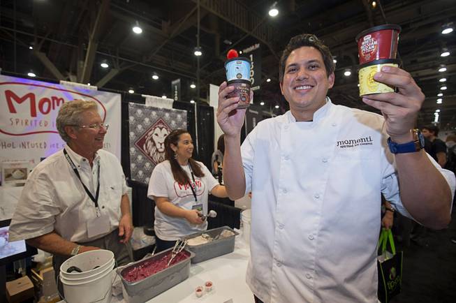 Leif Pearson, founder and COO of Momenti, poses during the 2016 Nightclub & Bar convention at the Las Vegas Convention Center Tuesday, March 8, 2016. The company makes spirited ice creams and sorbets.