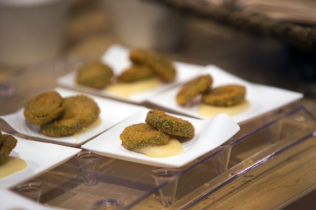 Deep-fried jalapenos with a white wine and white cheddar sauce are displayed at the Ajinomoto Windsor booth during the 2016 International Pizza Expo at the Las Vegas Convention Center Tuesday, March 8, 2016.
