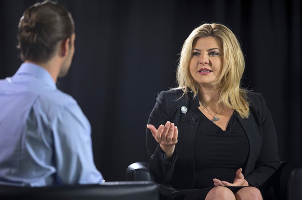Assemblywoman Michele Fiore (District 4-Las Vegas) responds to a question by reporter Chris Kudialis during an interview in the Las Vegas Sun studio Wednesday, Feb. 24, 2016.