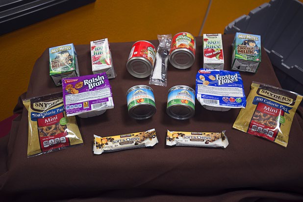 Food in a BackPack for Kids kit is displayed at Three Squares north campus, 4220 N. Pecos Rd., Wednesday, March 16, 2016. The meal backpacks are sent home with children on Fridays to cover them with food for the weekend.