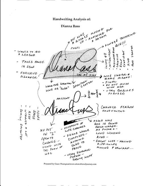 Handwriting analysis of Diana Ross by Grace Thompson.